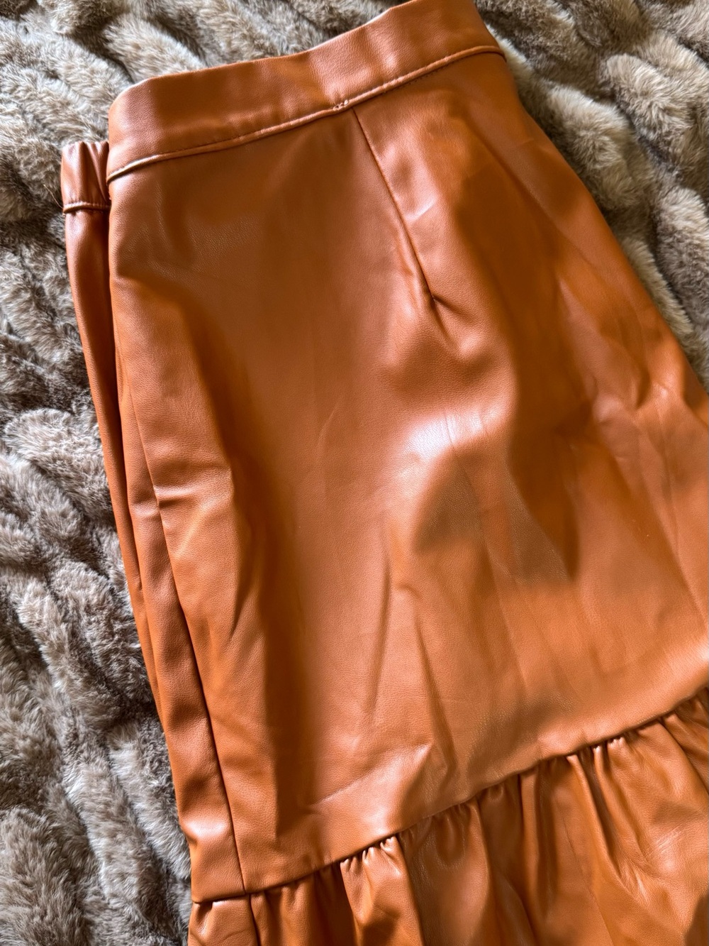 Who What Wear Rust Faux Leather Midi Skirt - Picture 4 of 5